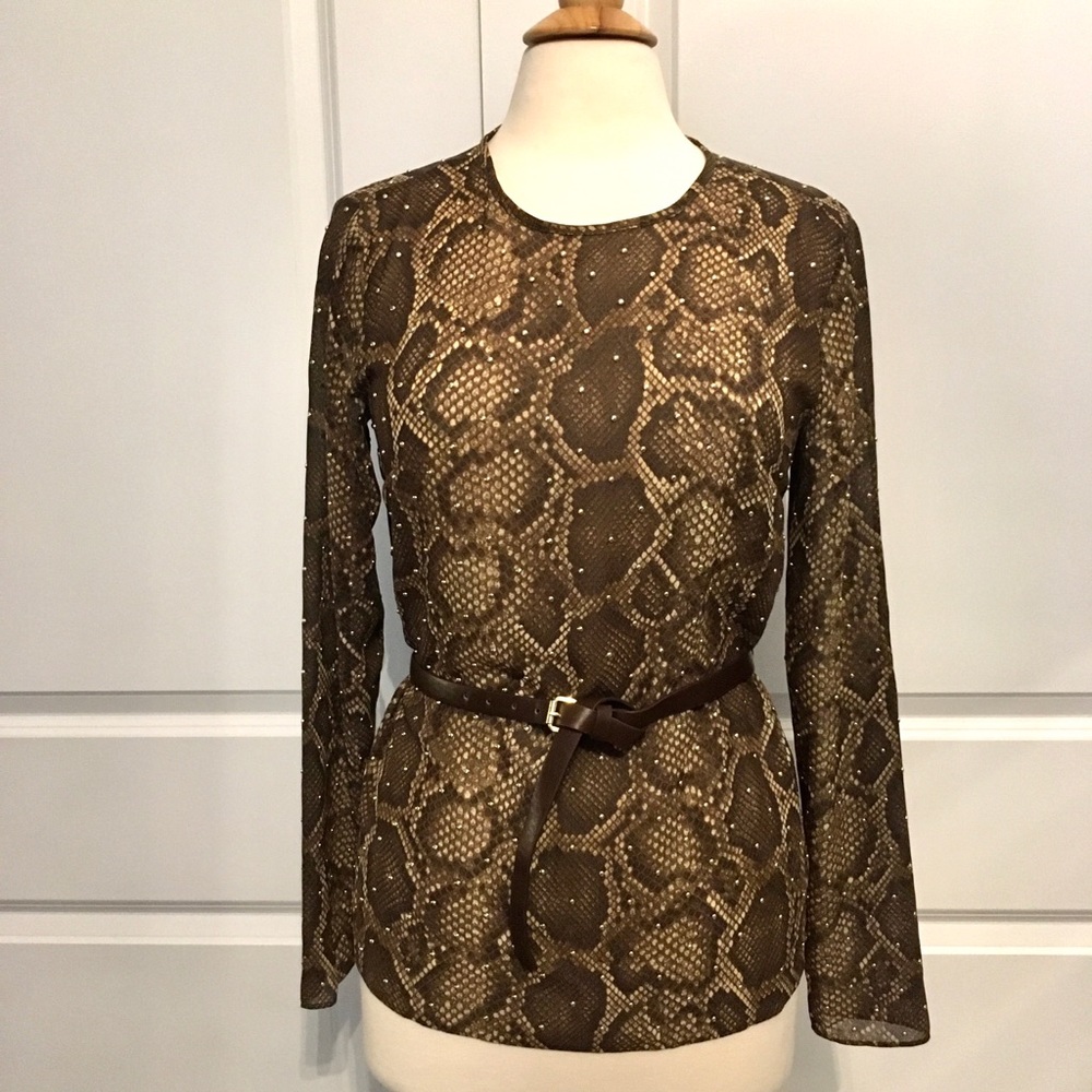 Michael Kors brown snake top w/ gold studs size 4